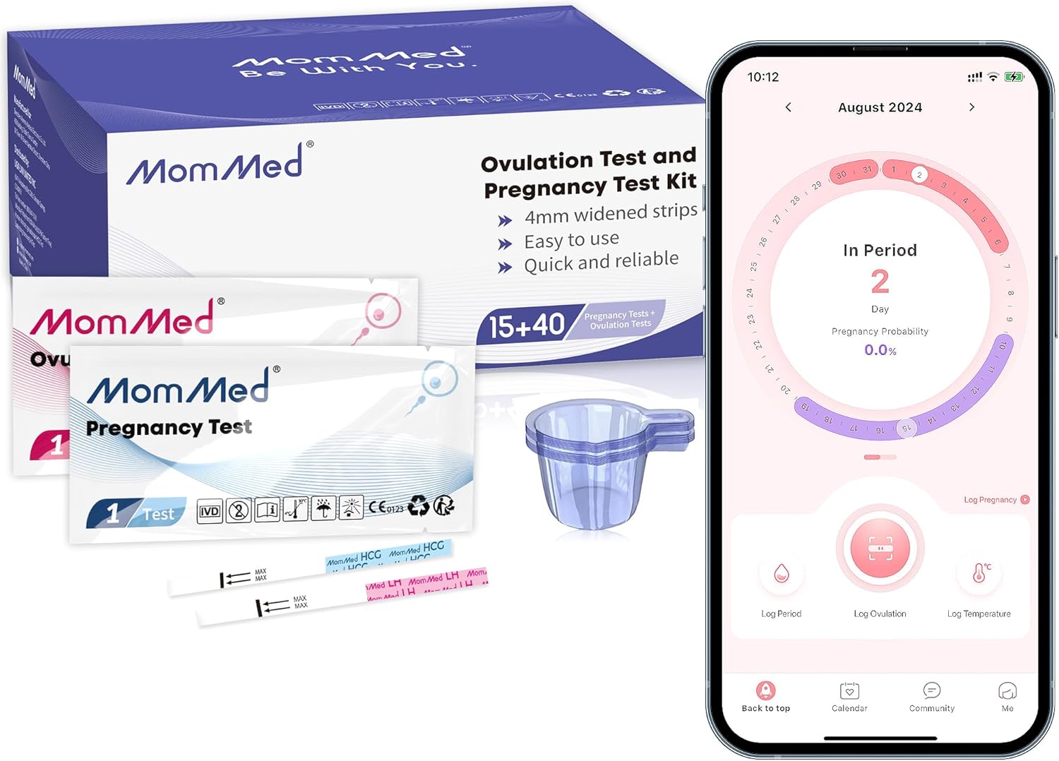 MomMed Ovulation Test Kit (HCG15-LH40), 15 Pregnancy & 40 Ovulation Test Strips with 55 Urine Cups Reliable & Quick Early Pregnancy Test