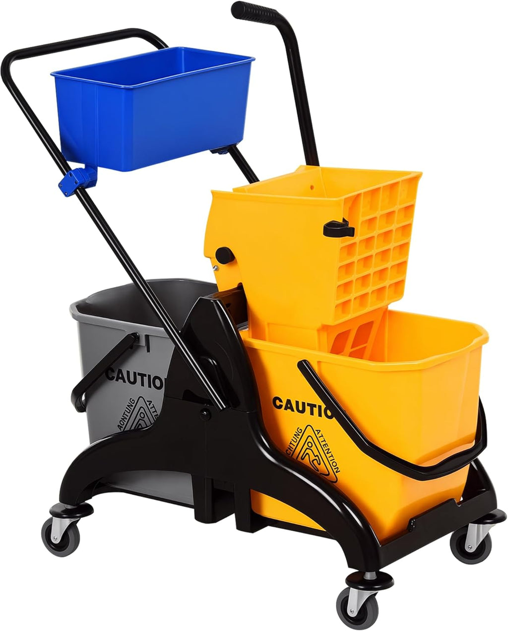 HOMCOM 2 x 6.9 Gallon Mop Water Bucket Wringer Cart with Easy to Use Side Press Wringer, Smooth Wheels, Mop-Handle Holder