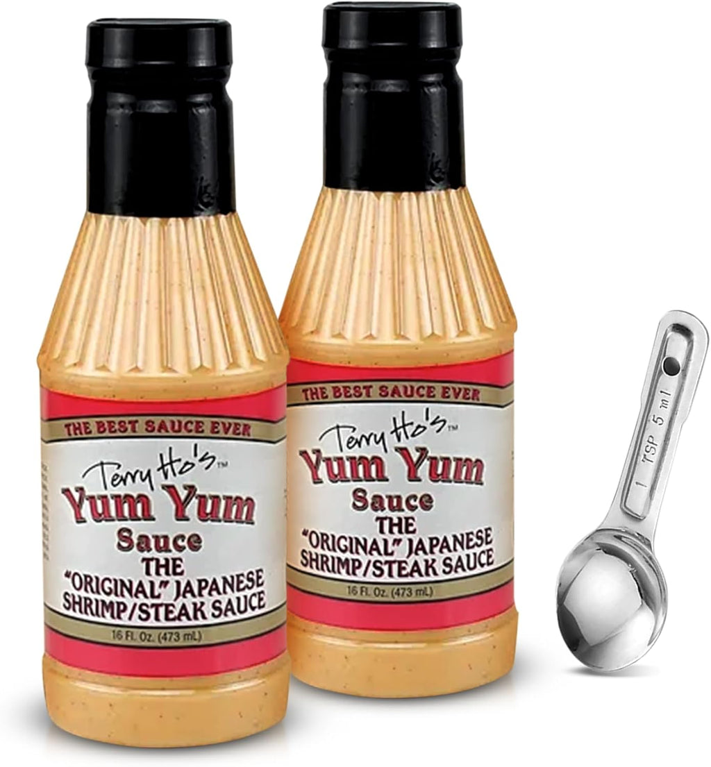 Terry Ho's The Original Yum Yum Sauce 16 oz – Japanese Mayo-Based Sauce for Dipping, Marinades, and Salad Dressings with Spoon – Perfect for Different Cuisine Styles (Pack of 2)
