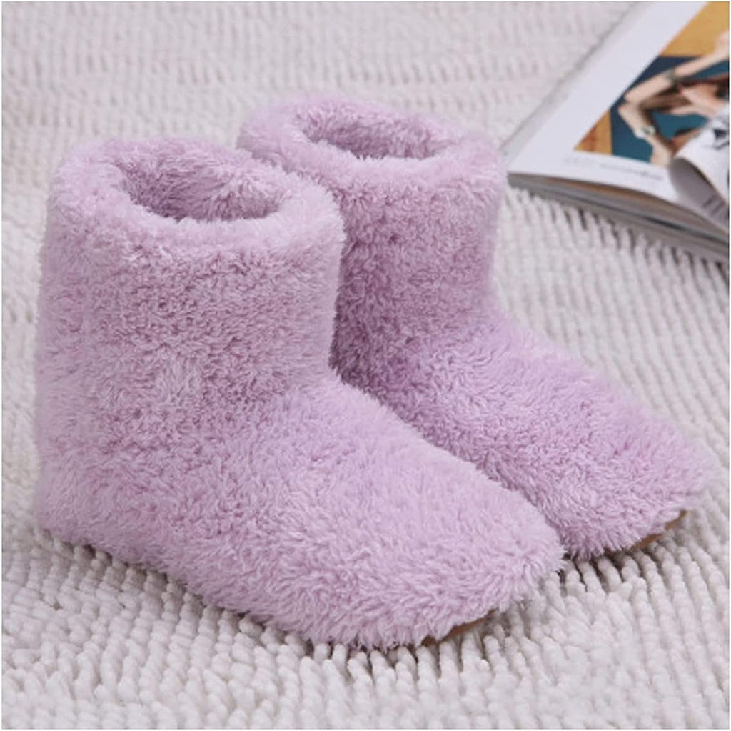 DKULMN USB Heated Slippers Rechargeable,Plush Shoe Slippers Plush Ankle Bootie Slippers Indoor Warm House Shoes for Office Home,Pink,5.5