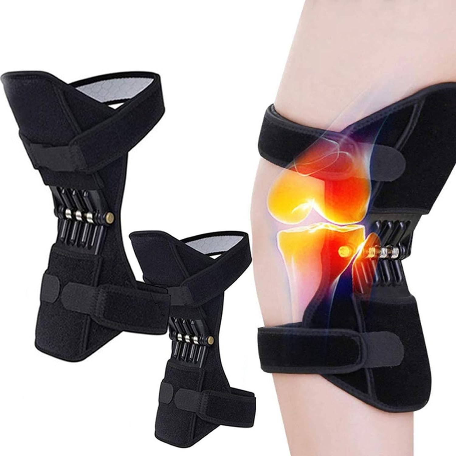 Power Knee Joint Support Knee Brace, Knee Booster,1 Pair Joint Support Stabilizer Pads for Men Women Knee Spring Brace, for Joint Pain Relief, Runners Knees