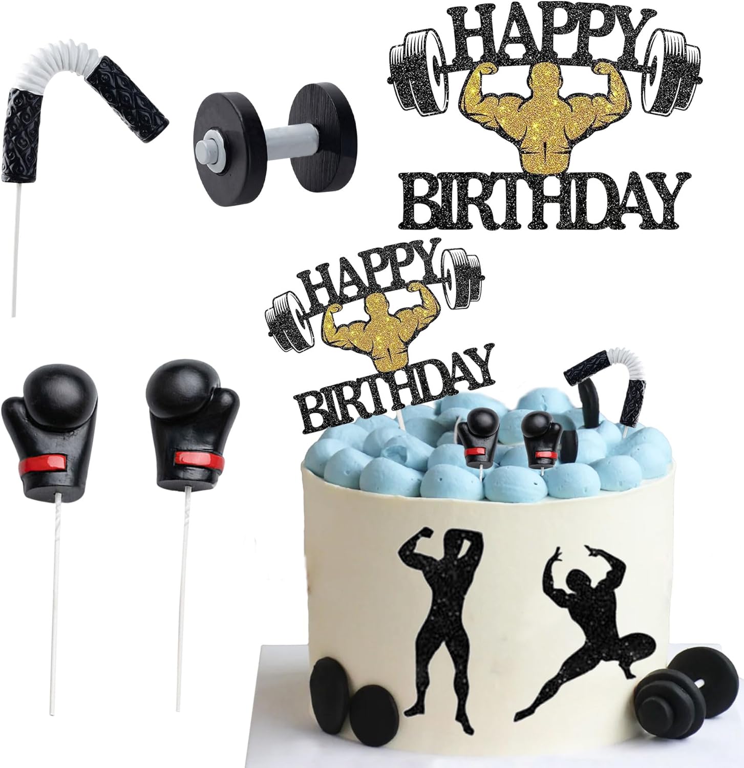 Knana 5Pcs Fitness Cake Topper Boxing Cake Toppers Gym Cake Topper Fitness Themed Cake Decorations