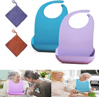 2 pieces adult bib Large silicone adult bibs with crumb catcher, adjustable waterproof clothes protector, Bibs for Elderly Women and Men, Senior Citizen Feeding Bibs - Unisex(blue, purple)