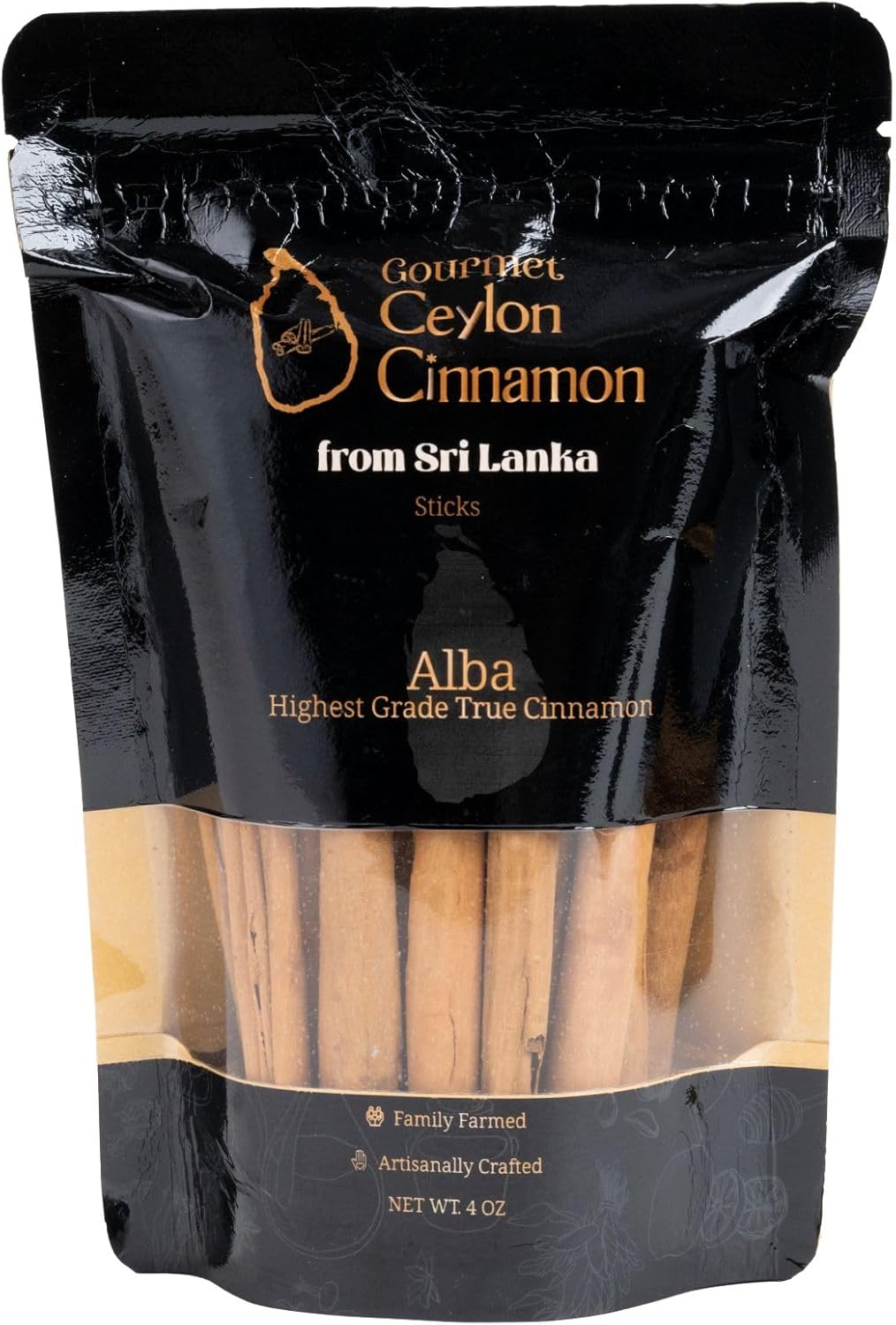 Gourmet Ceylon Cinnamon Premium Alba Grade Ceylon Cinnamon Sticks from Sri Lanka 4 oz. True Cinnamon Quills (5-Inch Cut) Artisanal, Family-Farmed & Hand-Crafted
