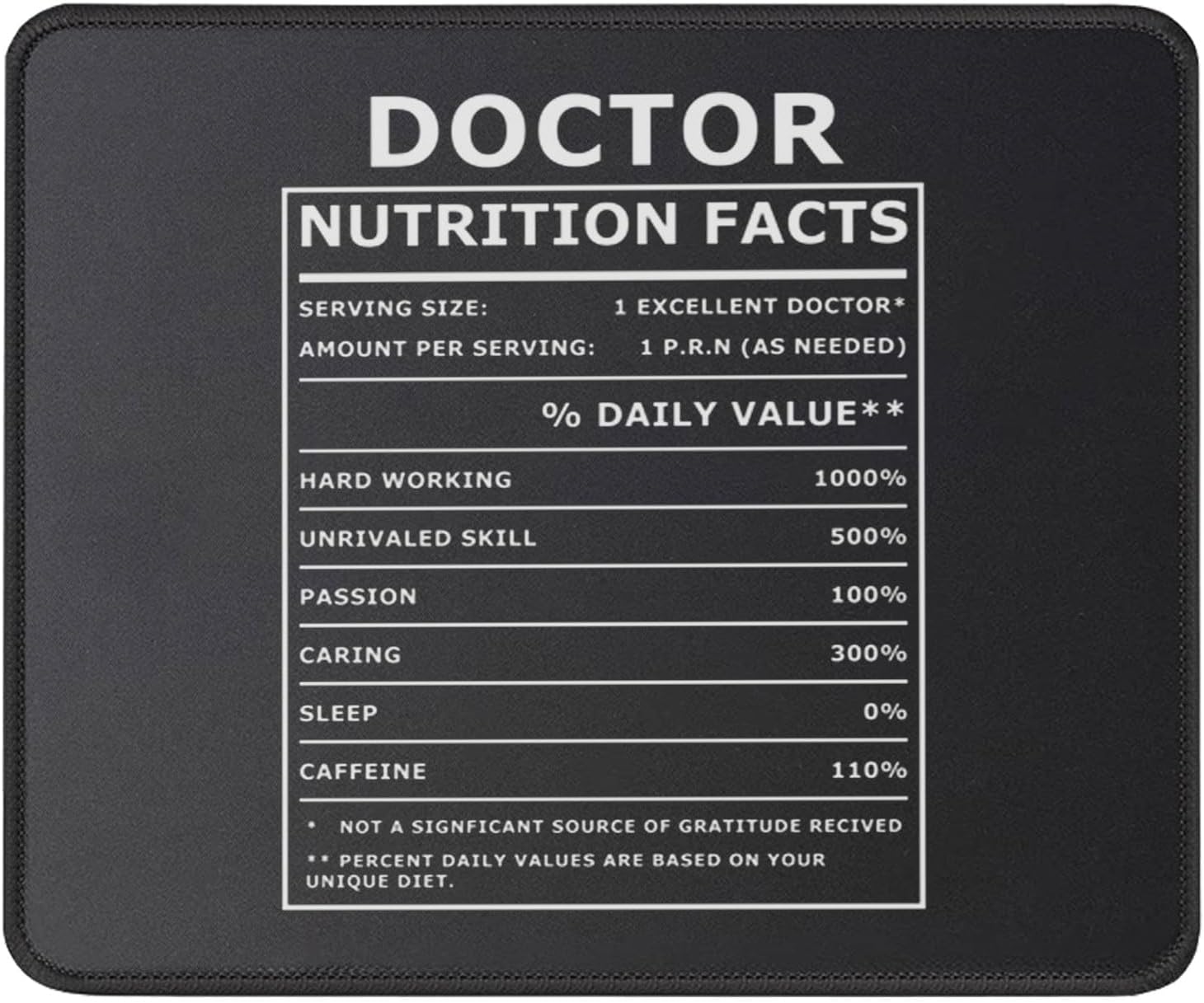 Funny Sarcastic Doctor Nutritional Facts Mouse Pad - Thank You Appreciation Gifts for Doctors - Birthday Gift Ideas for Physician, Medical Graduate - 9.5 in Mousepads