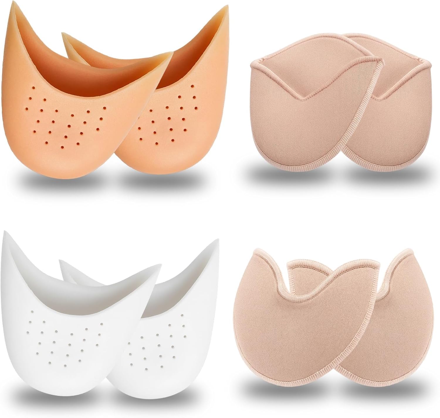 4 Pairs Ballet Toe Pads with Long and Short Styles, Toe Pads for Pointe Shoes, Ballet Toe Pads, Comfortable Cushioning for Ballerinas, Skin Tone and White Options