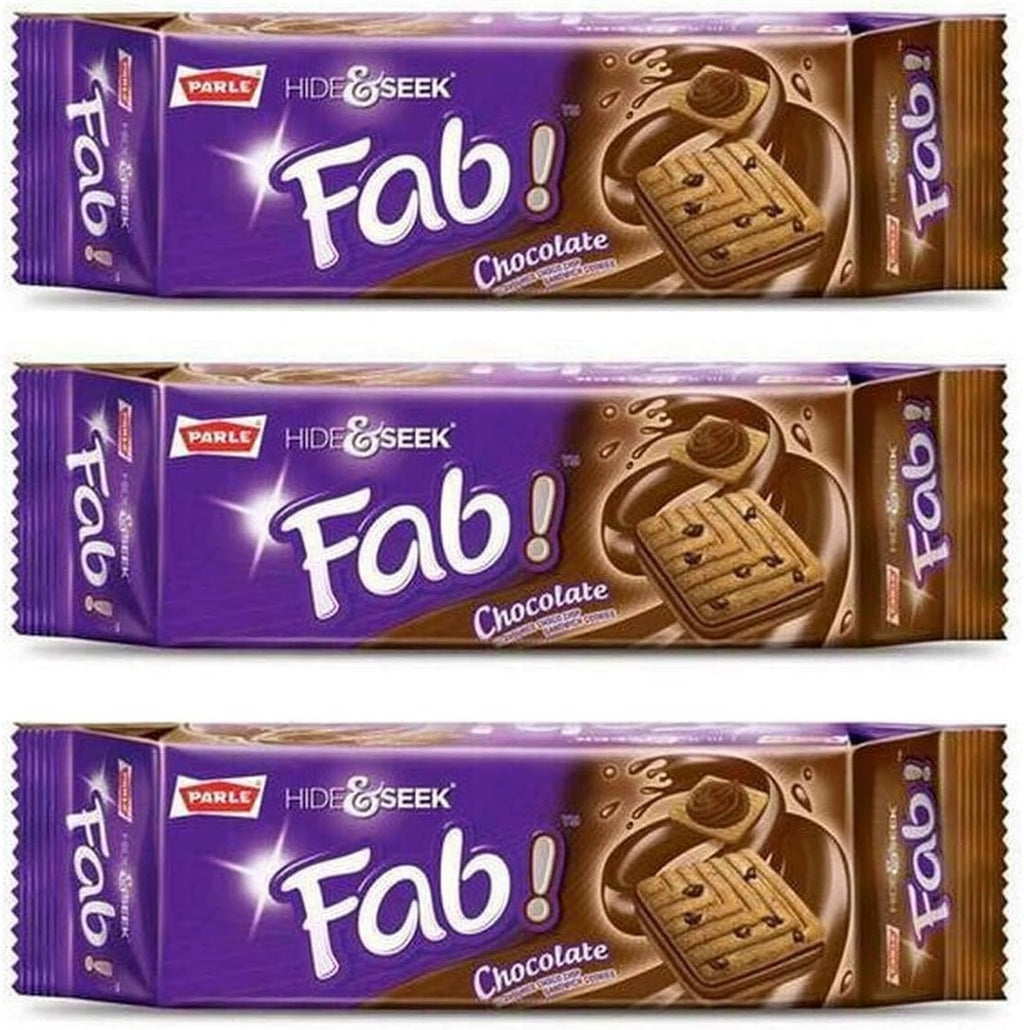 Parle Hide and Seek, Fab! Flavored Chocolate Chip Covered Cookies, Product of India, 3 Packs (Chocolate)