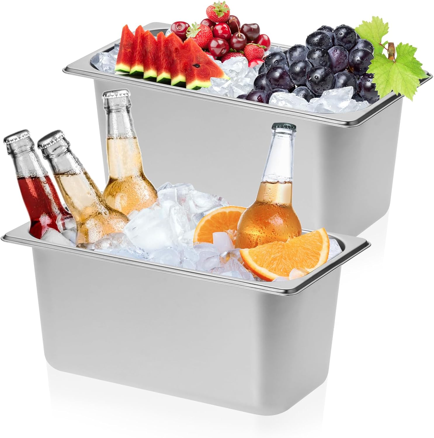OwnMy 2PCS 5L Ice Buckets for Parties, Stainless Steel Ice Bucket for Freezer, Metal Ice Cubes Bins Storage Container for Freezer, Wine Beer Drink Cooling Buckets for Beverage Cocktails Champagne