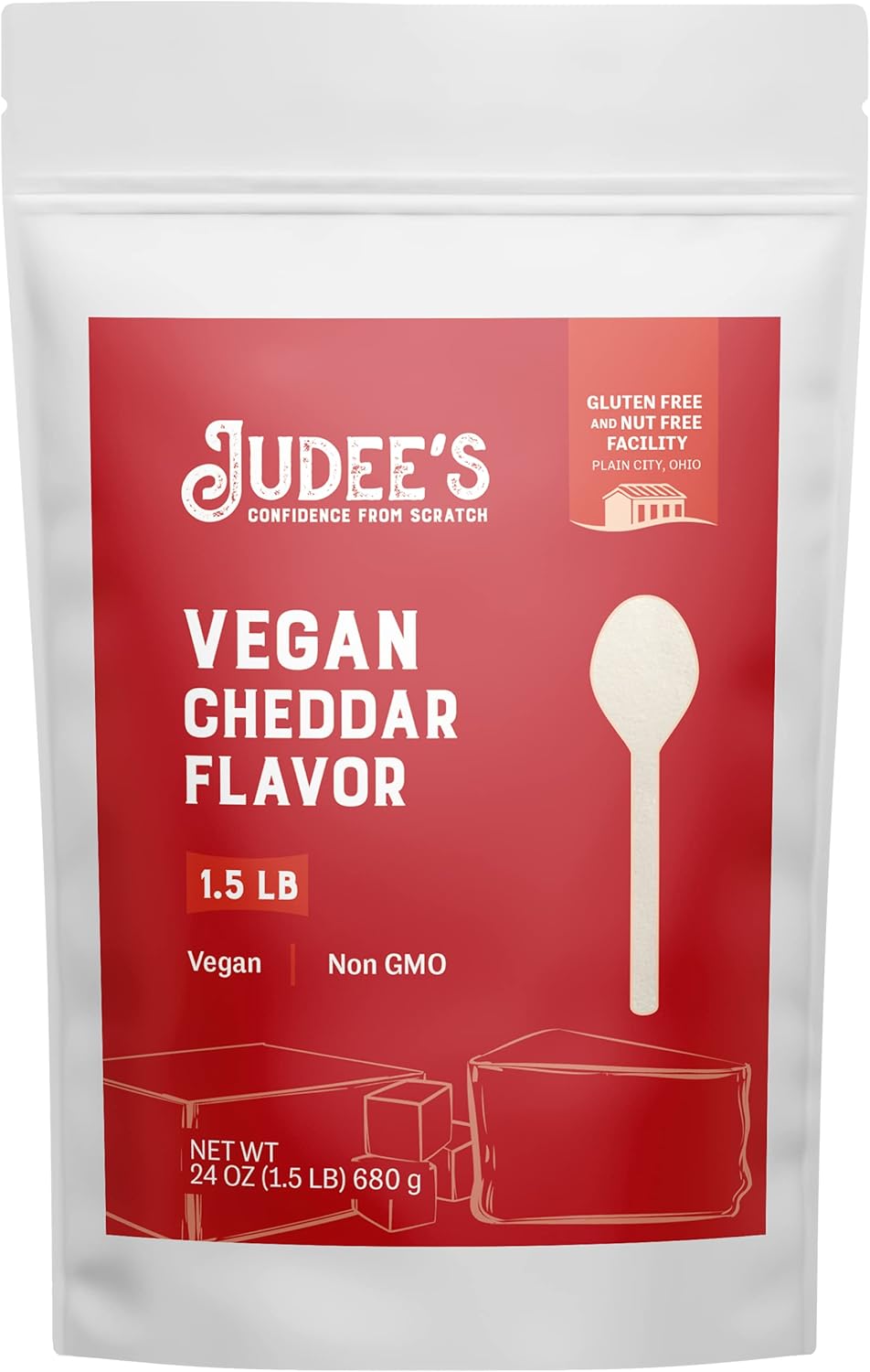 Judee’s Vegan Cheddar Flavor Powder 1.5lb (24oz) - 100% Non-GMO, Vegan, Gluten-Free & Nut-Free - Great Dairy Cheese Powder Alternative - Made in USA - Use in Sauces, Seasonings, and Soups