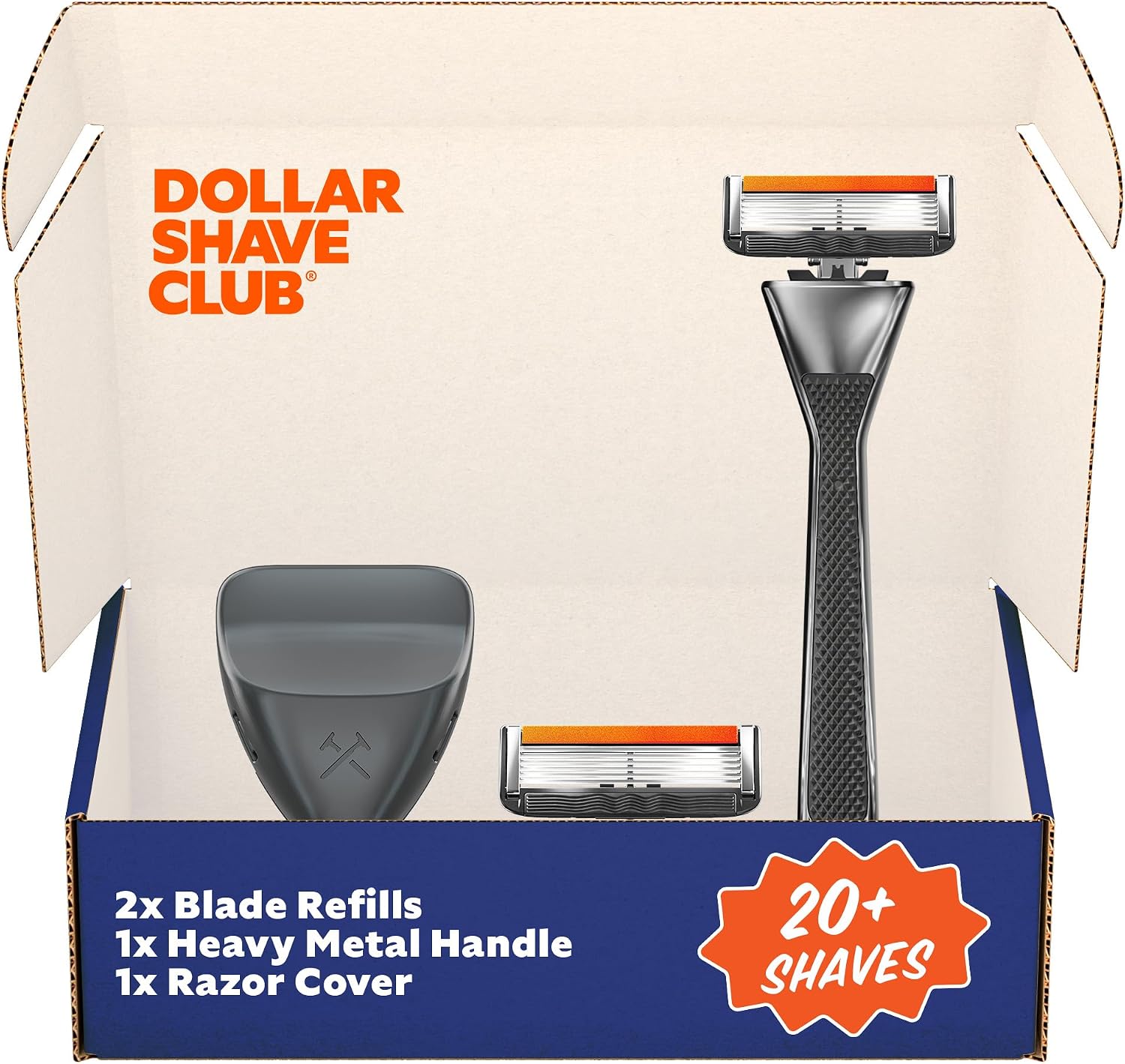 Dollar Shave Club | Heavy Metal Handle Shave Set with Razor Cover | 2 Extra Close Refill Cartridges, 1 Heavy Metal Handle, 1 Razor Cover, Razors for Men