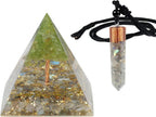 SUNYIK Healing Energy Orgone Pyramid Crystal Pendant Set, Orgonite Energy Generator & Orgone Stone Chips Crystal Points Pendant Necklace for Meditation Chakra Balancing, Grey