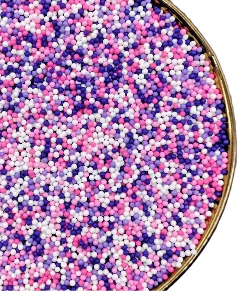 Nonpareils Sprinkles 130g/4.6oz, White Pink Purple Edible Pearl Sprinkles for Cake Decorations, Baking, Ice Cream, Cookies, Cupcake Topper Sugar Pearls for Cake Decorating(2mm Pink Purple)