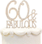 60 & Fabulous Cake Topper 60 Years Birthday Or 60th Wedding Anniversary Gold Crystal Rhinestone Party Decoration