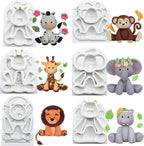6 Pieces Silicone Jungle Animals Cake Fondant Mold Sugarcraft Decorating Chocolate Baking Mould Clay Craft Pastry Baby Shower Party Cupcake Decor Molds Tool