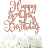 Happy 9th Birthday Cake Topper for Boy or Girl,Bruh I'm 9, Hello Nine, Butterfly 9 Years Old Birthday Party Decorations Supplies, Rose Gold Glitter