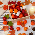 Thyle 150 Pcs 2 Inch Thanksgiving Mini Pumpkins Bulk 50 Small Fall Artificial Foam Pumpkins with 100 Confetti Maple Leaves Harvest Baby Shower Decorative for Thanksgiving Centerpiece(Orange)