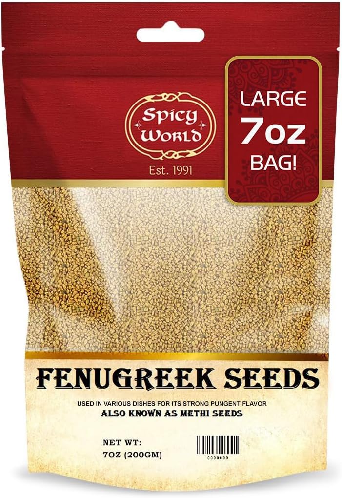 Spicy World Fenugreek Seeds (Methi) 7 Ounce Bag - All Natural & Pure - Resealable Bag