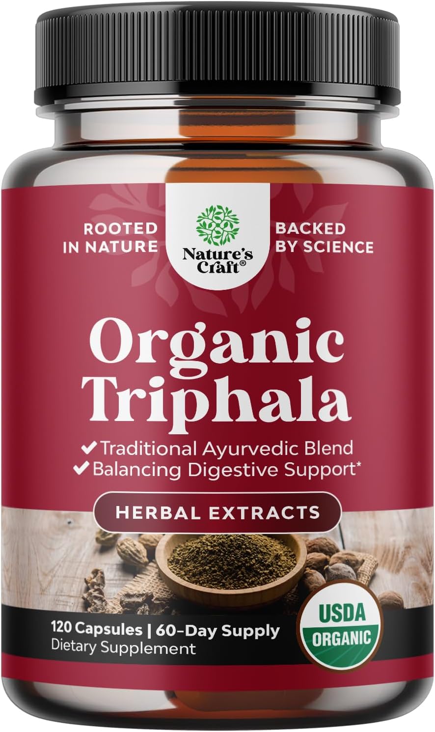 Digestive Triphala Capsules Organic Complex - Organic Triphala Colon Cleanser & Detox Digestive Health Supplement - Ayurvedic Complex for Gas Bloating & Constipation Relief for Women & Men 120 count