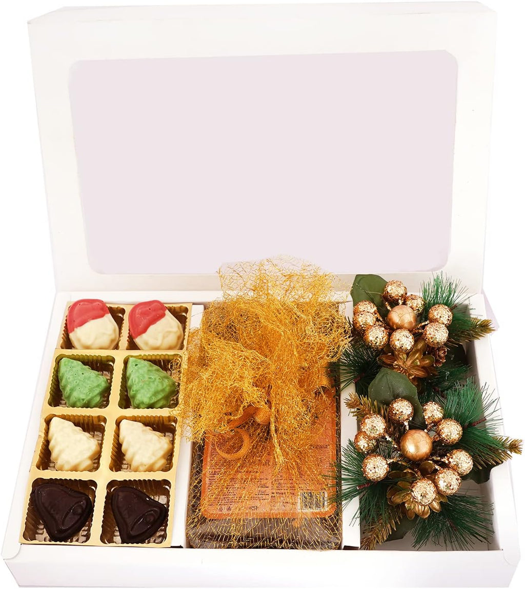 Ghasitaram Gifts Jaiccha Christmas Gifts White Christmas Hamper Box Big with chocolates, plum cake and 2 Wreaths
