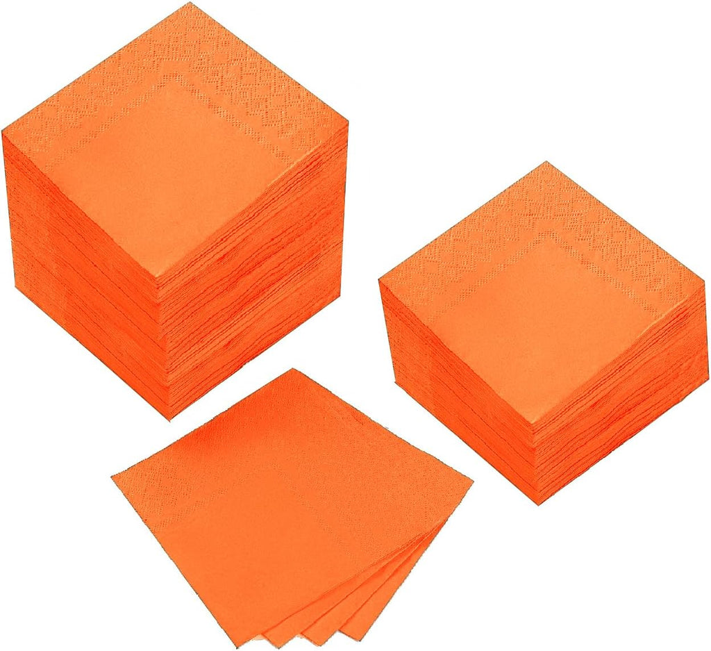 200 Pack Cocktail Napkin 2-Ply Dessert Napkins Folded 5 x 5 Inches Disposable Napkins for Dinner Wedding Birthday Party Bridal Anniversary Reception Event (200, Orange)