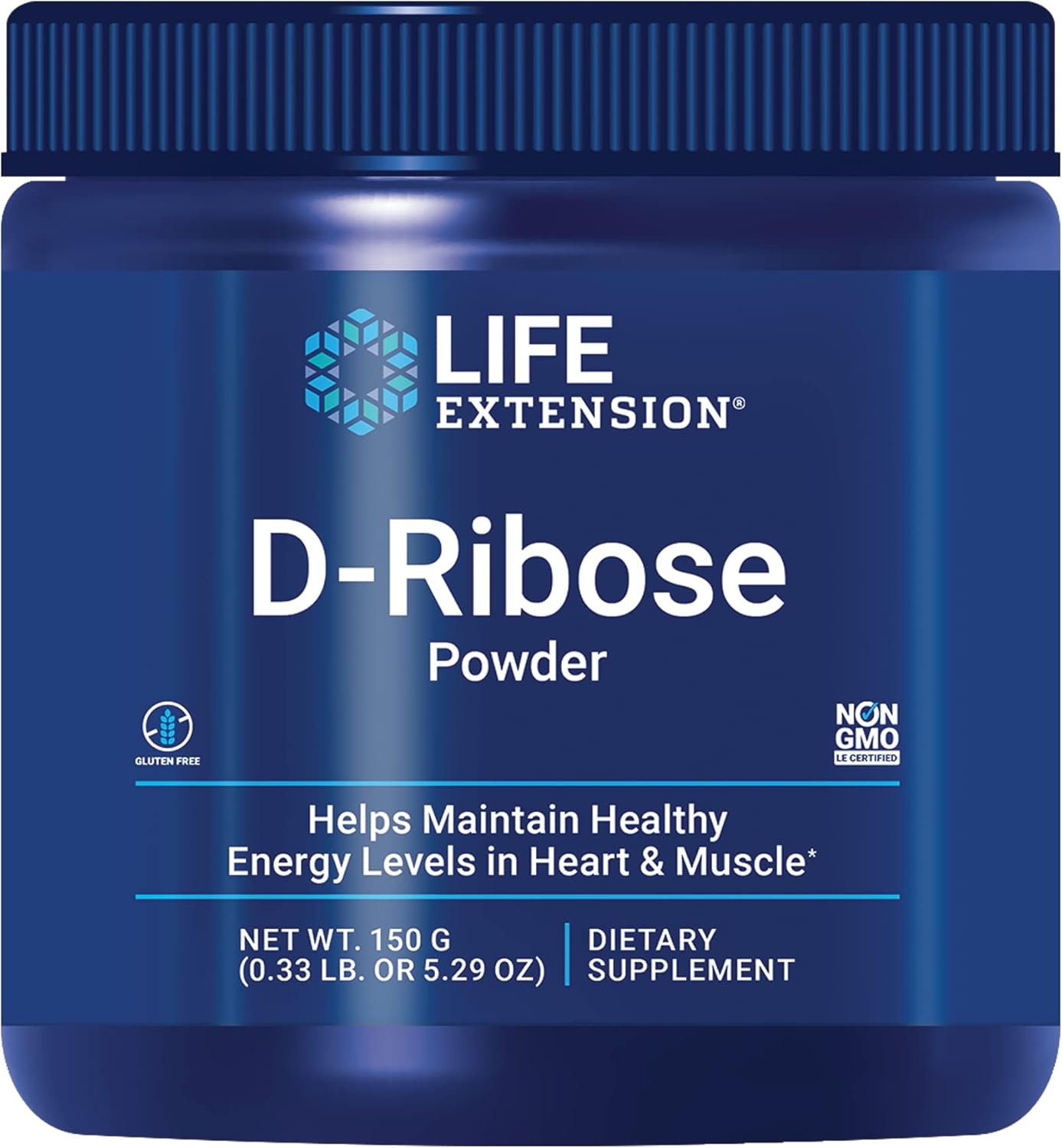 Life Extension D-Ribose Powder, Dissolve in Liquid to Encourage Cellular Energy Production and Support Heart and Muscle Health, Gluten-Free, Non-GMO, Vegetarian, 150 Grams