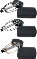 Success Eyewear Reading Glasses 2 Pair Black and Gunmetal Readers Compact Folding Unisex Glasses for Reading Case Included