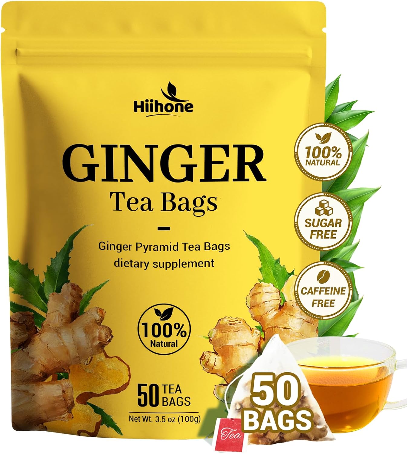 Ginger Root Herbal Tea - Caffeine Free, 50 Tea Bags