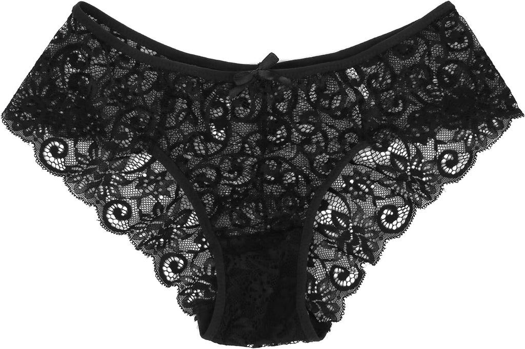 KELITCH Women's Briefs Scalloped Lace Hipster Thong Panties Bow Sexy Underwear