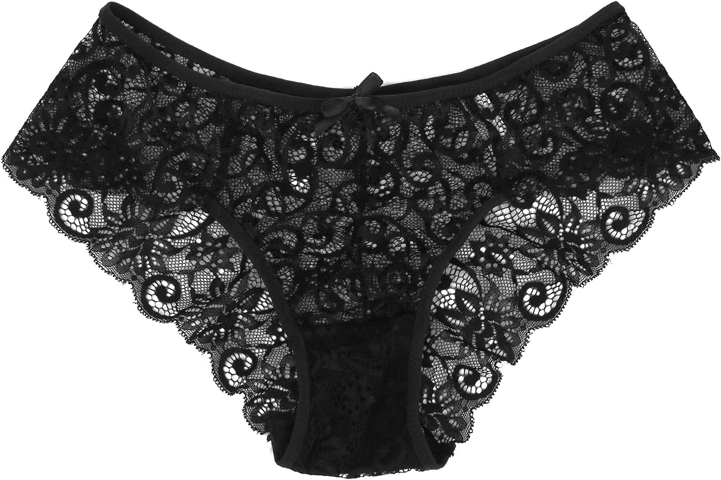 KELITCH Women's Briefs Scalloped Lace Hipster Thong Panties Bow Sexy Underwear