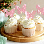 24PCS 3D Pink Butterfly Cupcake Toppers Double Layers Glitter Cake Decorations Butterfly Cupcake Picks Cocktail Picks for Party Birthday Wedding Decoration