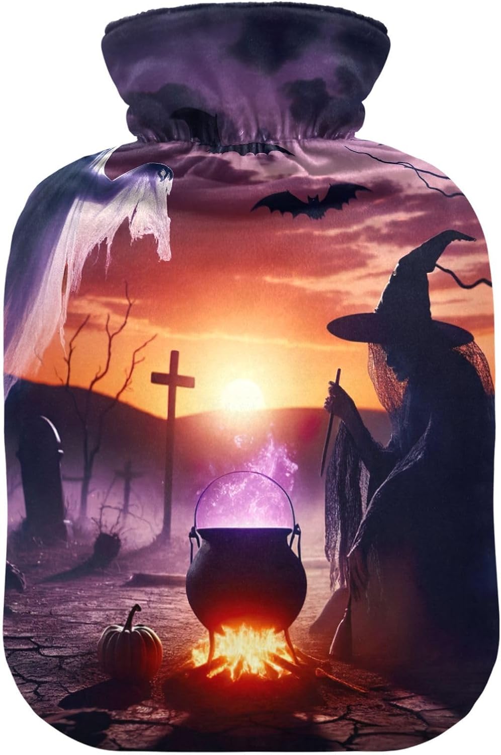 Halloween Witch Bat Hot Water Bottles Hot or Cold Water Bottle with Soft Cover Hot Water Bag for Hot and Cold Compress, 2 Liters