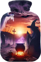 Halloween Witch Bat Hot Water Bottles Hot or Cold Water Bottle with Soft Cover Hot Water Bag for Hot and Cold Compress, 2 Liters