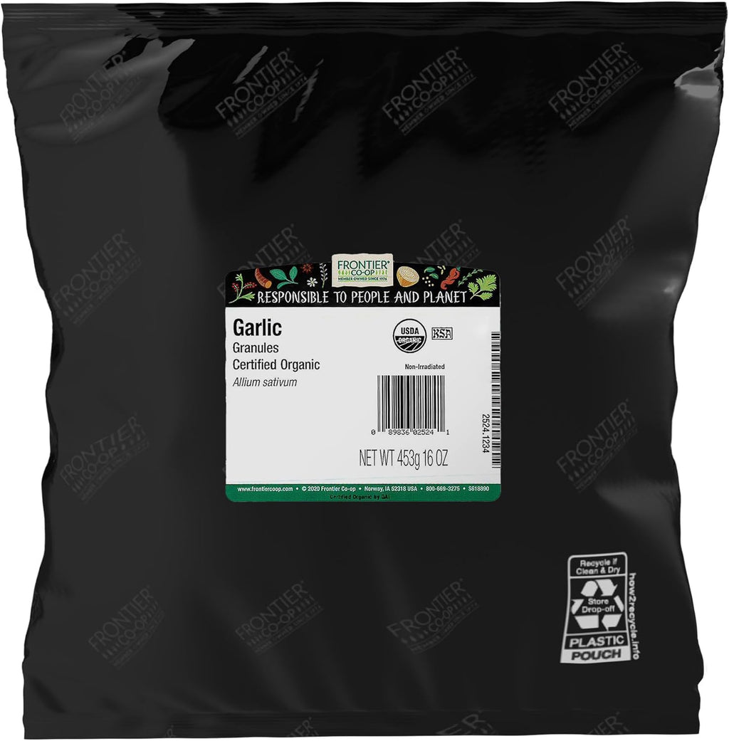 Frontier Co-op Organic Garlic Granules, Kosher, Bulk Spice - Seasoning Jar Refill, Restaurant Supply | 16 Ounce (Pack of 1)