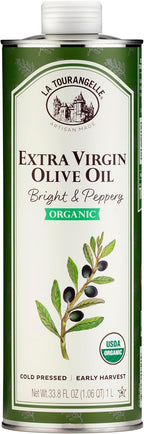La Tourangelle, Organic Extra Virgin Olive Oil, Cold-Pressed Early Harvest EVOO from Spain, Bright & Peppery, 33.8 fl oz (1 Liter) - Spanish with Polyphenols for Cooking, Drizzling, Marinades, and Dipping