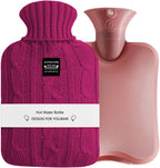 Hot Water Bag Hot Water Bottle 2 Liters Heat Up and Refreezable Hot Cold Pack with Knit Cover for Pain Relief Hot Cold Therapy (Burgundy)