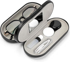 2 in 1 Contact Lens and Glasses Case Double Sided Portable Eyeglasses Case with Built-in Mirror Tweezer Remover and Contact Lens Solution Bottle Storage Kit for Travel Outdoors Daily Use