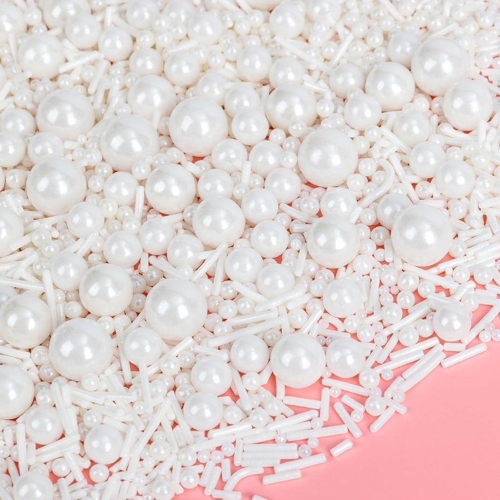 Edible White Sprinkles for Cake Decorating,Edible Pearl Jimmies Sugar Mix Size 130g/4.58oz,Baking Candy Decorations,Cupcake Toppers,Cookie Donuts Ice Cream Dessert Decorating,Wedding Birthday Party Supplies