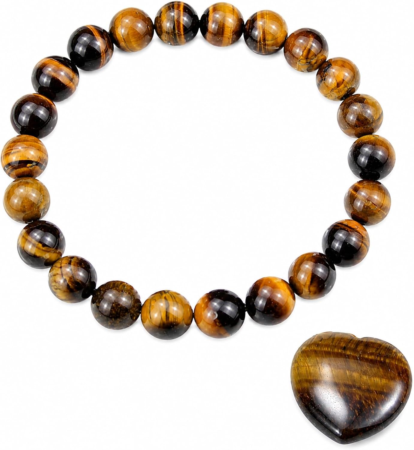 Healing Crystal Stretch Bracelet for Women Men's Gifts, 8mm Stackable Beaded Bracelets with Heart Stones Set Stress Relief Yoga Reiki Gems Healing Crystals Inspirational