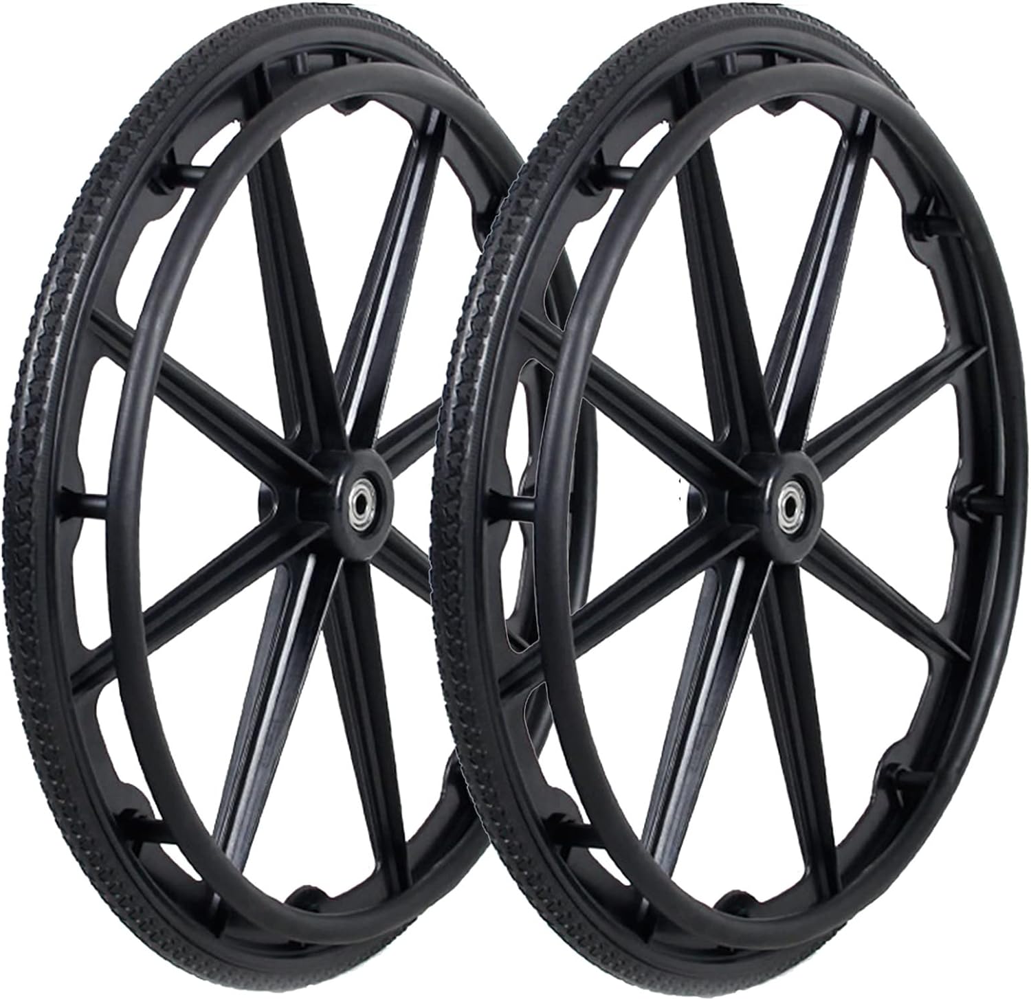 Wheelchair Wheel Replacement Parts 24 Inch, Wheelchair Wheel Replacement with Bearings and Hand Wheel, Non-Pneumatic Solid Wheelchair Rear Wheel (24 * 13/8)