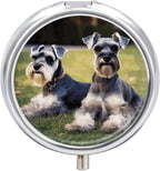 Adult Schnauzer Dogs Pill Box Portable Mini Travel Pill Organizer Holder 3 Compartment Decorative Round Pills Case Exquisite Daily Vitamin Container for Cod Liver Oil