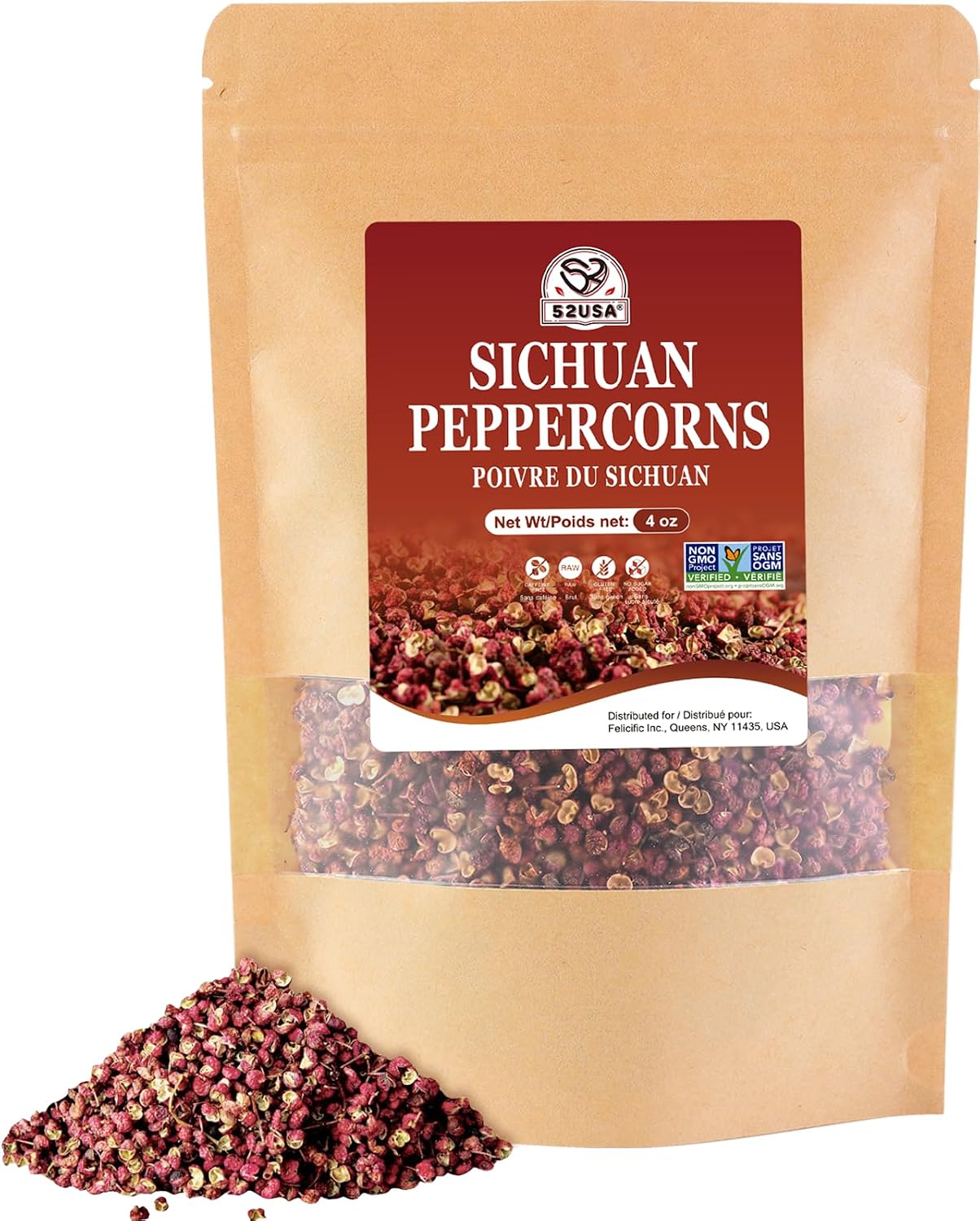 52USA Sichuan Peppercorn, Szechuan Peppercorns(4OZ), Authentic Szechuan Red Peppercorn, Less Seeds, Strong Flavor, Whole Sichuan Red Peppercorns, Tingly Numbness, Key for Mapo Tofu and Sichuan Dishes
