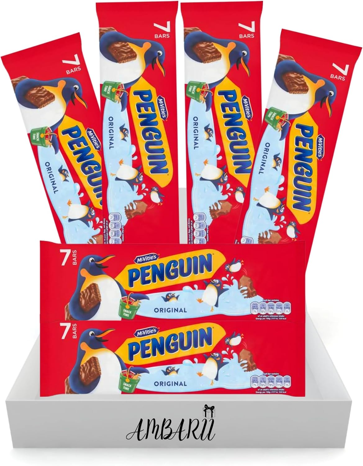 AMBARII McVities Penguin Original Chocolate Biscuit Bars, Multi-Pack Gift Box, 7 Bars per Pack, 6 Packs