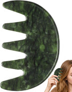 Green Jade Scalp Massage, Natural Gua Sha Comb for Head Relaxation, Wide Tooth Jade Comb for Blood Circulation, Multifunctional Massage Tool for Home Use