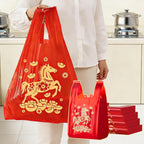 50Pcs Red Lucky Garbage Bags with Drawstring Vest Style Trash Bag Sturdy Durable Large Thick Plastic Bags for Home, Kitchen and Office