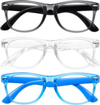 Okany Blue Light Glasses for Kids 3 Pack Blue Light Blocking Glasses for Teen Boys Girls Age 3-10,Computer Screen Gaming TV Phone Glasses Anti Glare,UV & Eye Strain (Grey Black+Transparent+Blue)