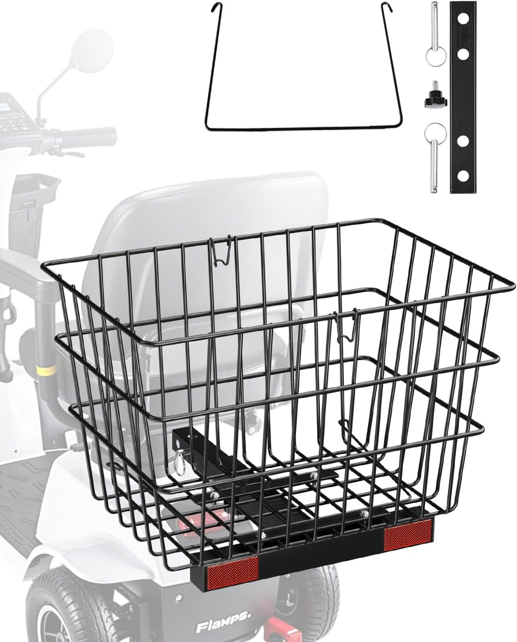VEVOR Scooter Rear Basket, Heavy Duty Metal Wire Basket with Handle, Spacious Cargo Basket, Works with 1-inch Receiver, Compatible with Most Golden, Drive & Pride Mobility Scooter