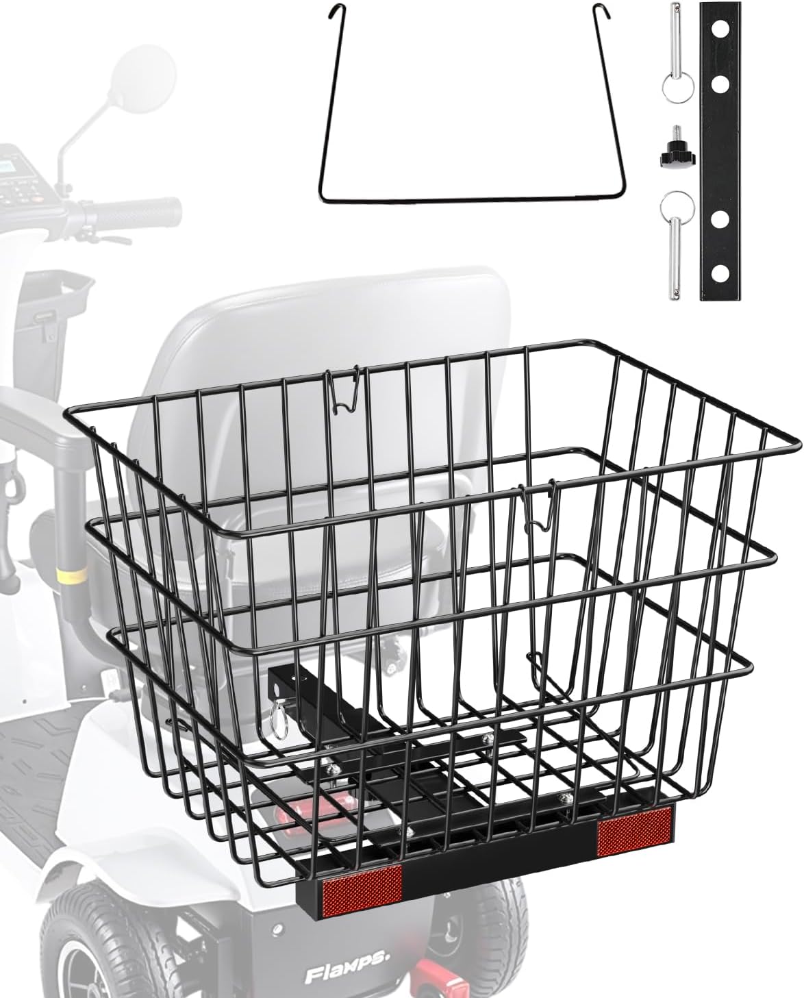 VEVOR Scooter Rear Basket, Heavy Duty Metal Wire Basket with Handle, Spacious Cargo Basket, Works with 1-inch Receiver, Compatible with Most Golden, Drive & Pride Mobility Scooter