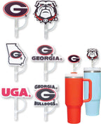 6 Georgia Bulldogs Straw Covers (10 millimeter) UGA Football Fan Merchandise Fits Large 40 oz Stanley Size Water Bottles (10 mm) (Georgia Bulldogs)