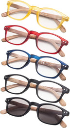 5-pack Wood-look Arms Reading Glasses Include Sunshine Readers for Women and Men