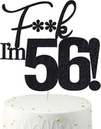 56 Cake Toppers, 56 Birthday Cake Toppers-Black Glitter, Funny 56th Cake Topper for Men,56 Cake Topper For Women, 56th birthday decorations,56th Birthday Cake Topper Fifty six